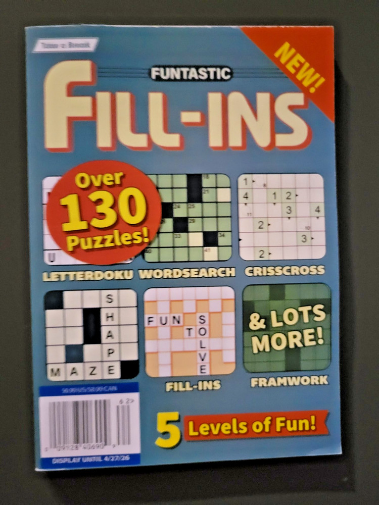 Funtastic Fill-Ins Book by Take-A-Break - 130+ Puzzles - 5 Levels of Fun!