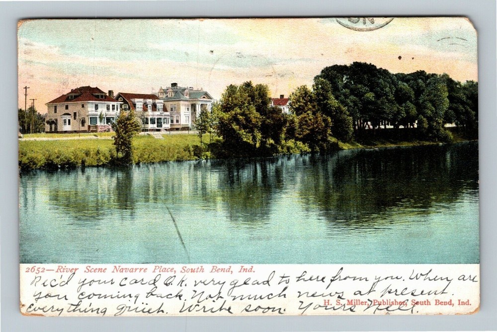 South Bend IN, River Scene, Navarre Place, Indiana c1909 Vintage Postcard