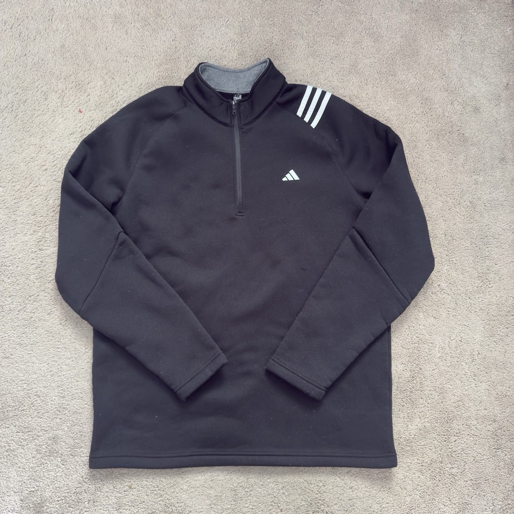 Adidas Fleece Lined Mens 1/4 Zip Pullover Sweatshirt Black Size L Pull Over