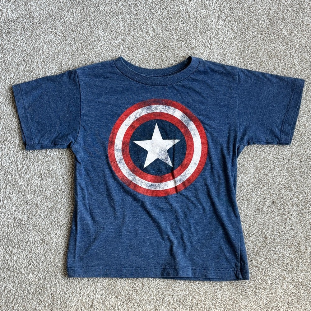 Marvel Captain America Boys Shirt Blue 5T Shield Short Sleeve Graphic T