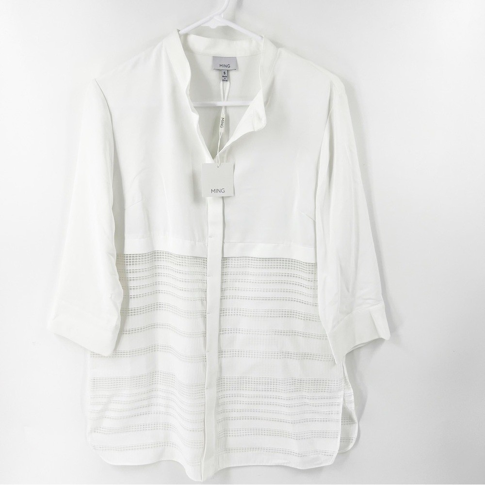 ✅NWT MING WHITE LONG SLEEVE BLOUSE SIZE SMALL SEMI SHEER