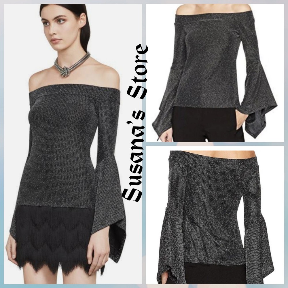NWT BCBG MAXAZRIA SIZE S LIANE OFF SHOULDER L/S METALLIC TOP
