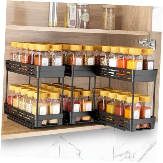 3-Pack Black Slide-Out Spice Rack Organizer for Cabinets