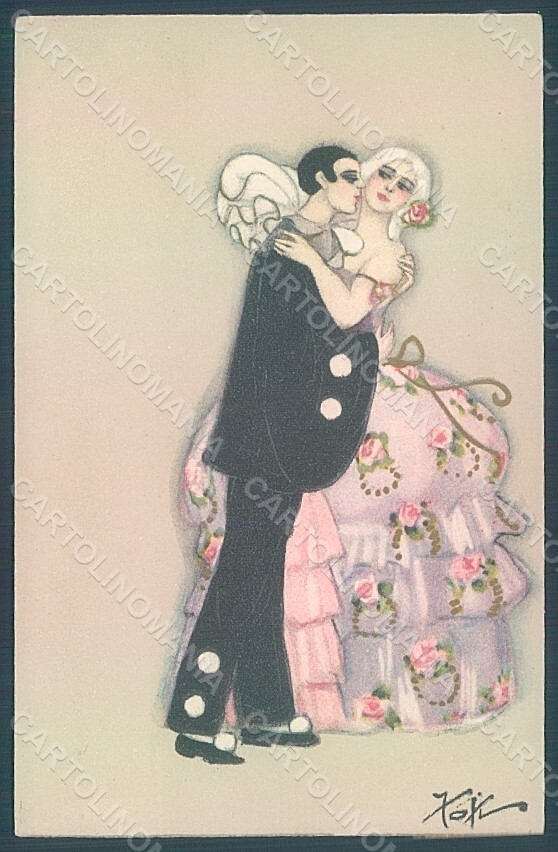 Artist Signed Chiostri Fofi Pierrot Lady Mandolin serie 165 postcard HR2426
