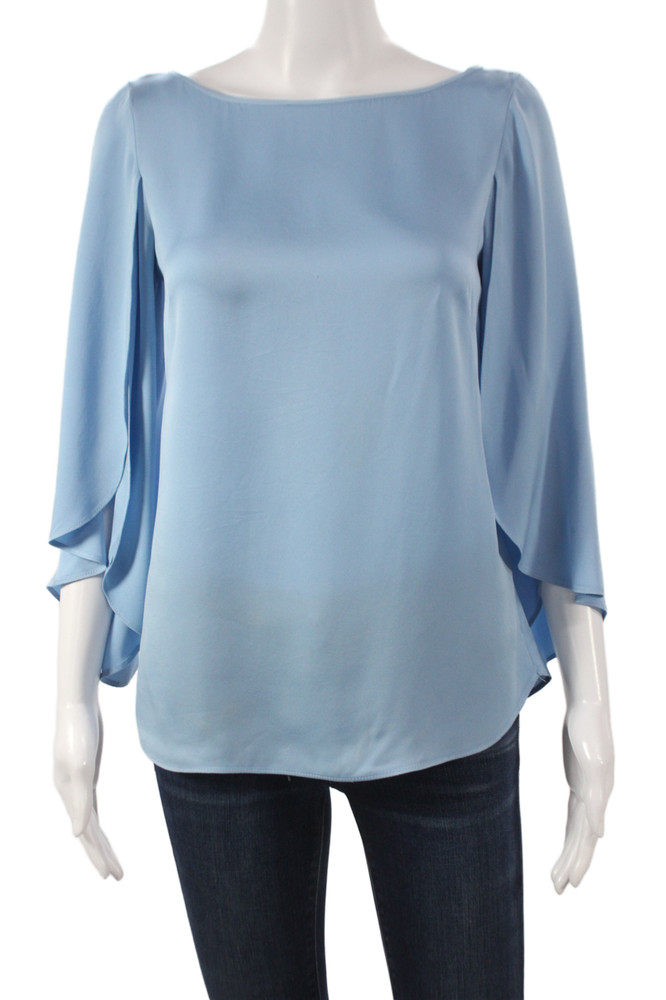 Milly Women Blouse Light Blue 3/4 Sleeve Silk Blend Classic Size 2Free Shipping in US $100+ Orders | $6.95 Orders Below