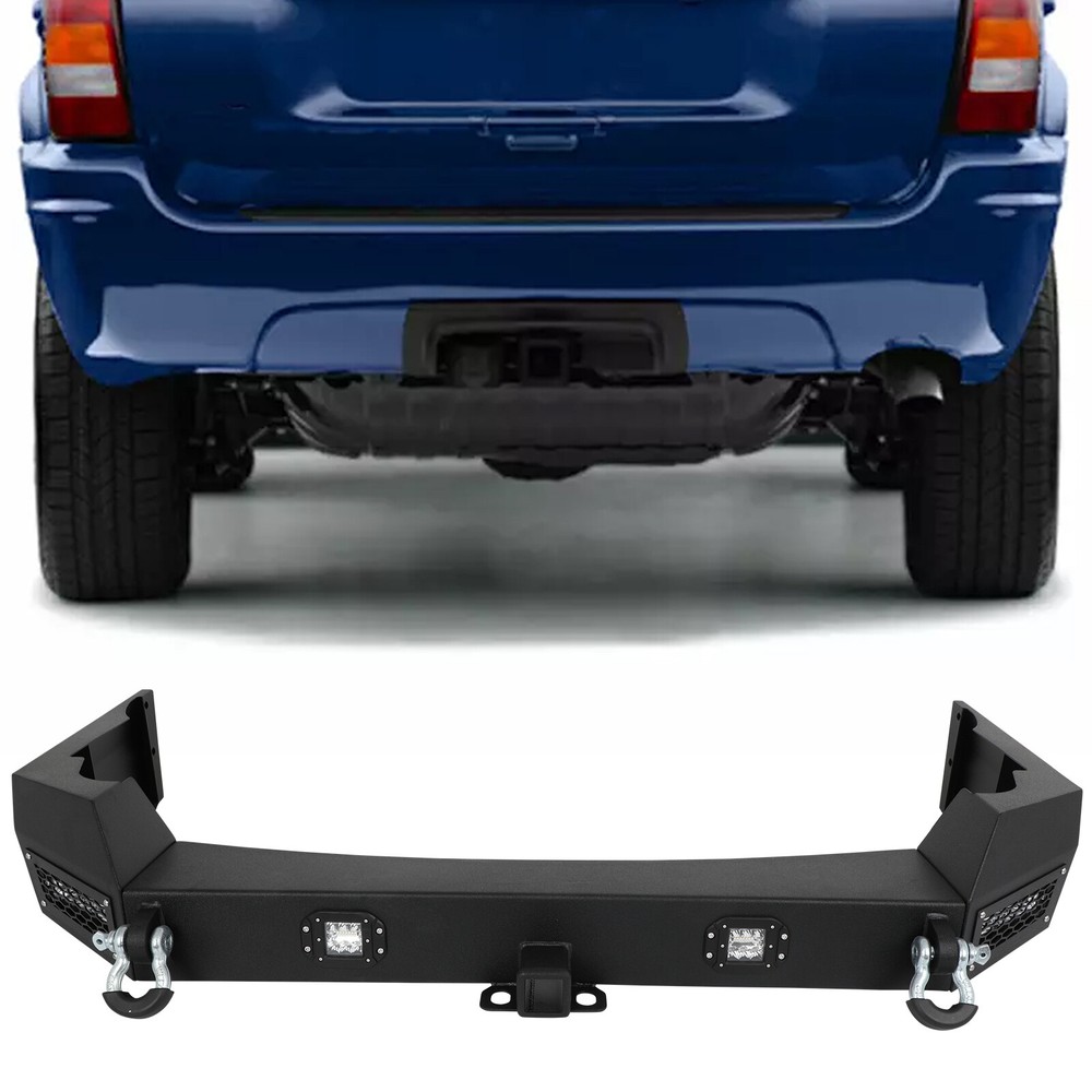 For 1999 2000-2004 Jeep Cherokee WJ Rear Bumper w/ LED Spotlights Black Steel