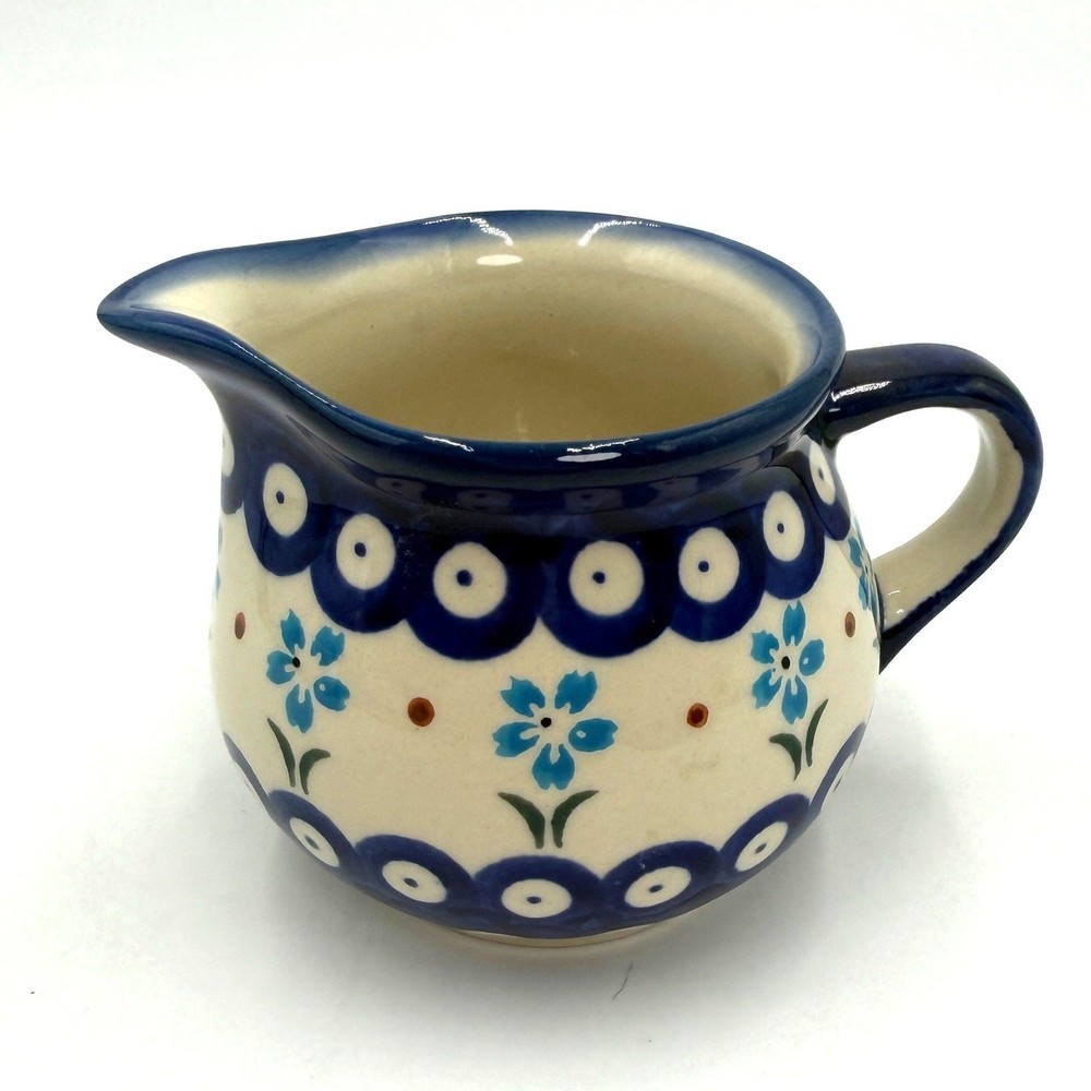 Boleslawiec Polish Pottery Creamer Small Blue Floral Pitcher Handmade Poland