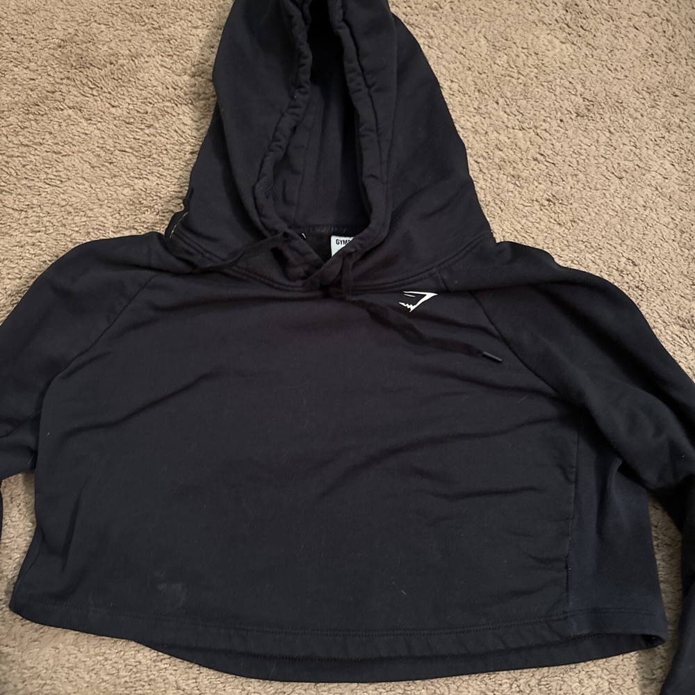 Gymshark Hoodie Women Size Medium Black Crop Cropped Sweatshirt Pullover Gym