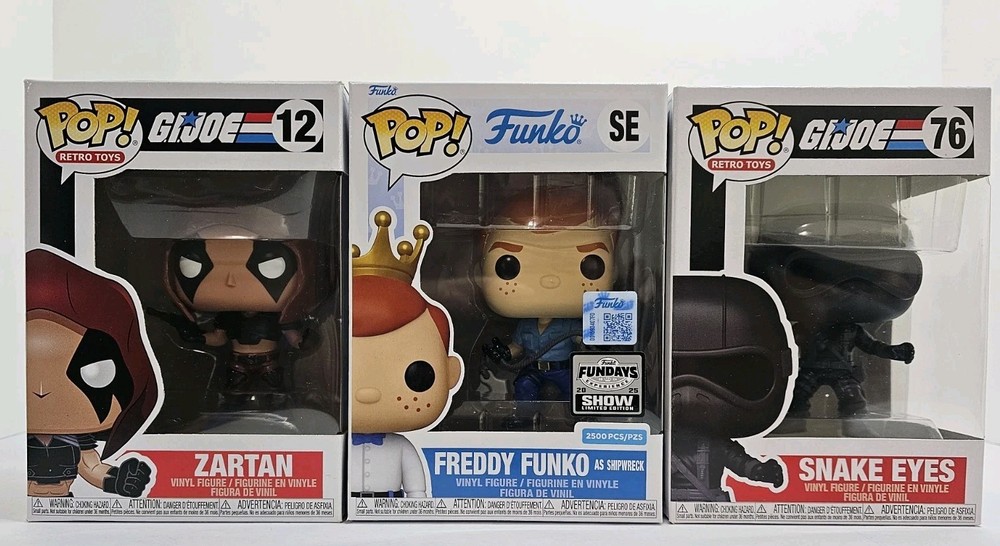 G.I. Joe Funko Pop Combo: Shipwreck, Zartan, Snake Eyes W/protector & Wall Shelf