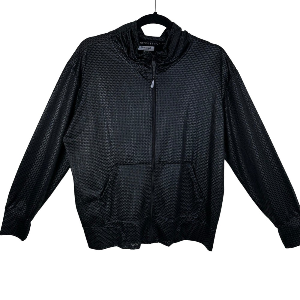 Nine West Active Black Full Zip Lightweight Sheer Athletic Jacket Pockets Size M