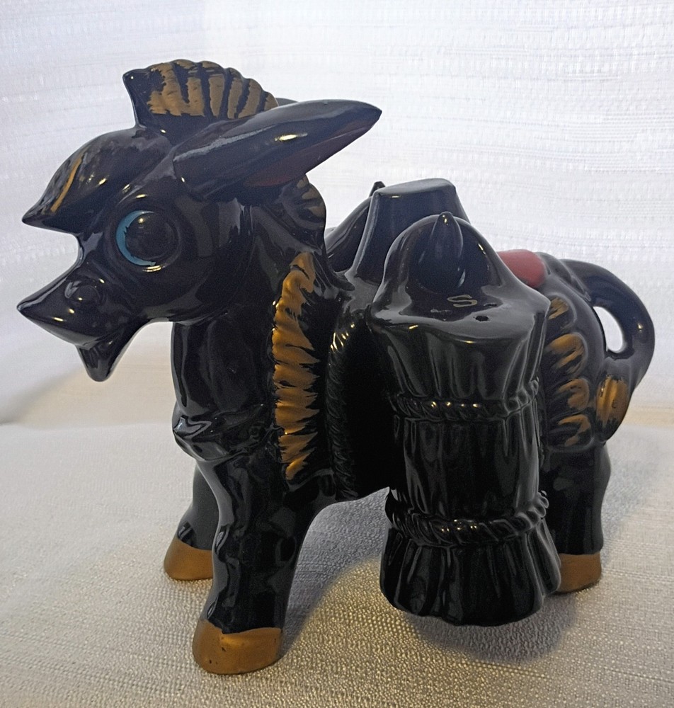 Mule Donkey Farm Salt and Pepper Shakers Side Barrels Farm Ceramic Vintage