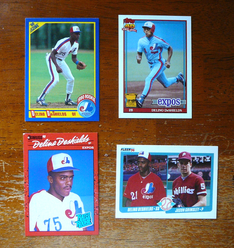Delino DeShields Donruss 1990 Rated Rookie, Fleer Score, Topps RC's, Lot of 4