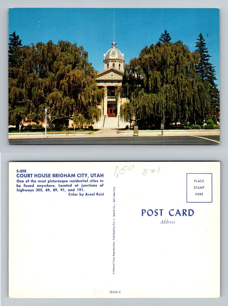 Brigham City, UT-Utah, Court House Tree Lined Grounds Vintage Postcard