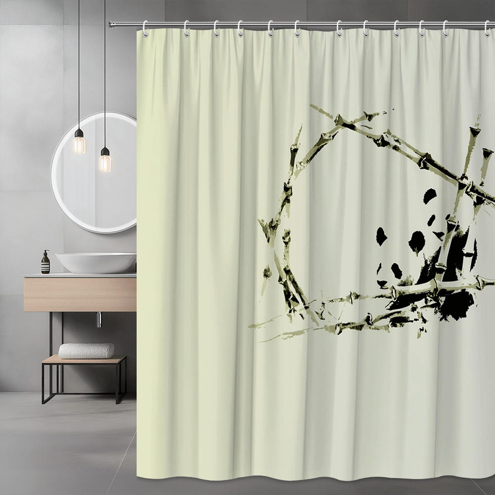 Abstract Panda Shower Curtain Black White Minimal Print