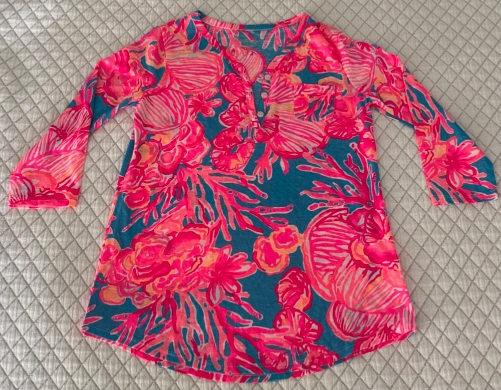 Lilly Pulitzer Girls 3/4 Sleeve Mini Palmetto Tunic Top size L (8-10) NWOT