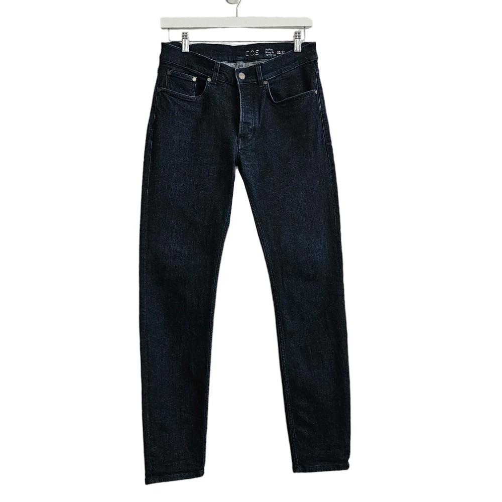COS Skinny Fit Blue Jeans Size 32 Tapered Leg Mid Rise Button Closure
