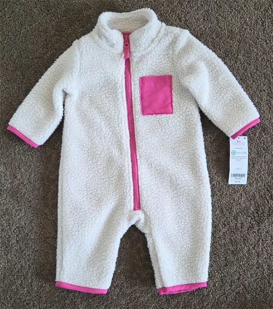 Baby Girls Carter's Sherpa Fleece Jumpsuit Coverall Size 3 6 9 18 months NWT