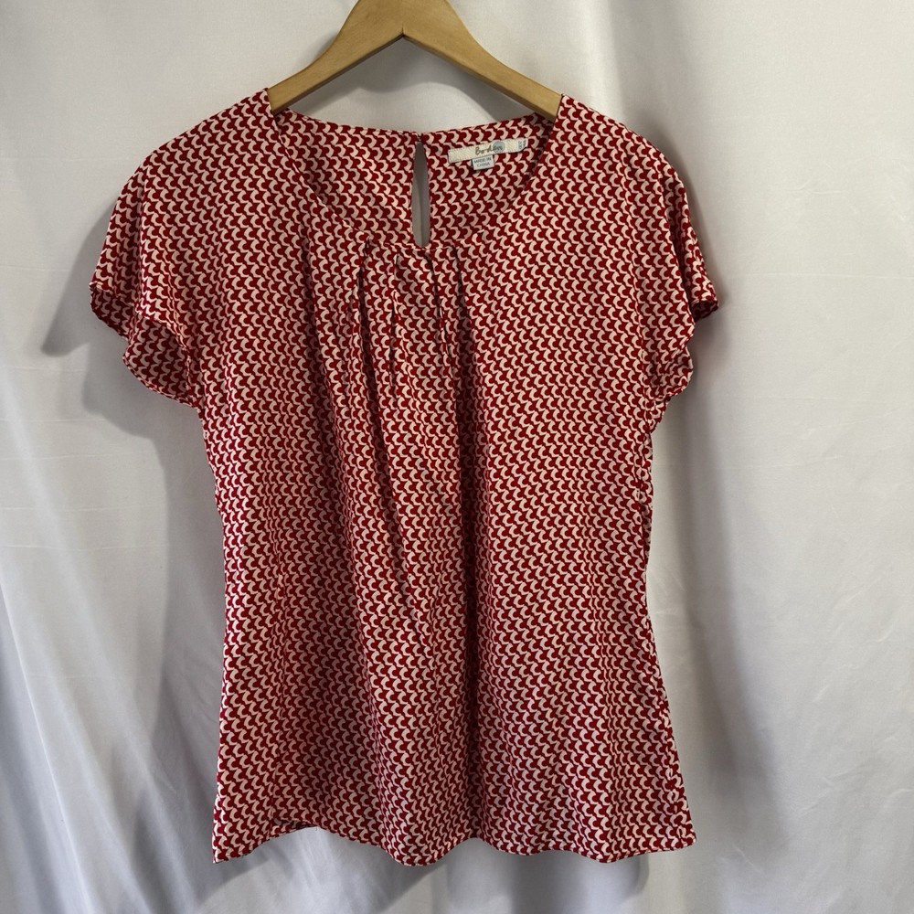 Boden Womens Red Silk Short Sleeve Blouse Top Size UK 12/ US 8 Classic Preppy