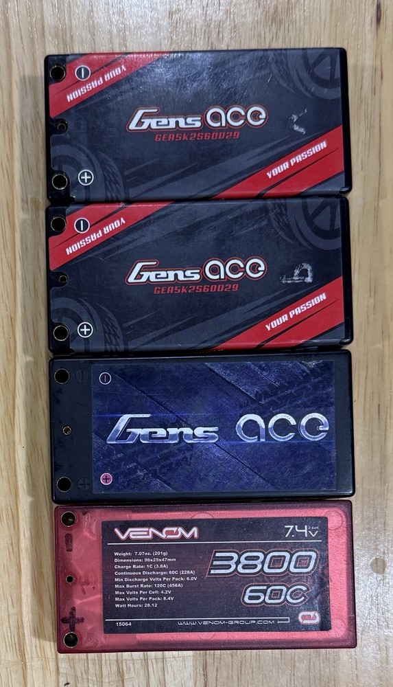 Gens Ace Venom Shorty LiPo Battery 60c 5000 4600 mah 4mm Bullet Lot-image