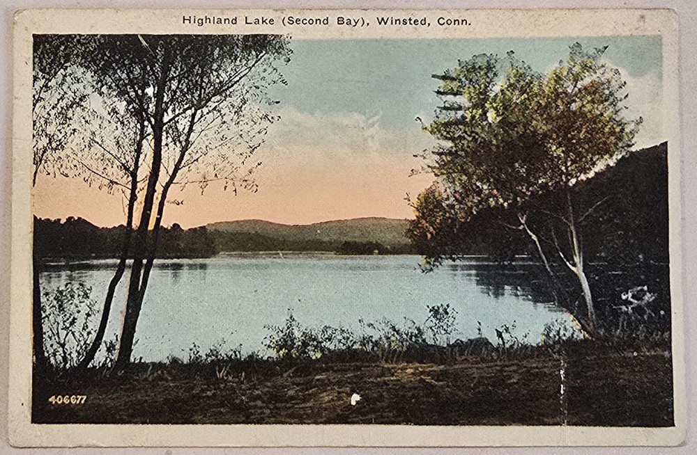 1938 Winsted CT View of Highland Lake at Second Bay Vintage Postcard