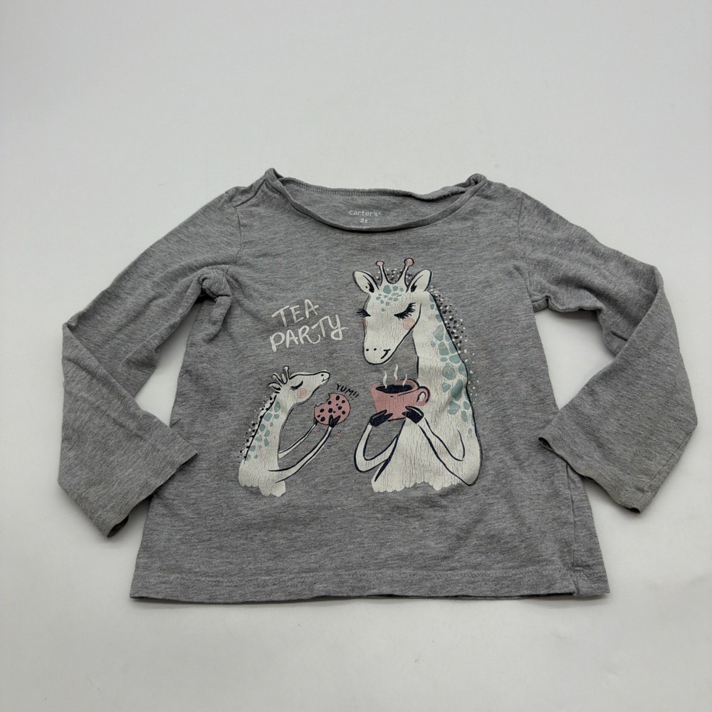 Carters Long Sleeve Shirt Toddler Girls Size 2T Gray Graphic Print .#43583