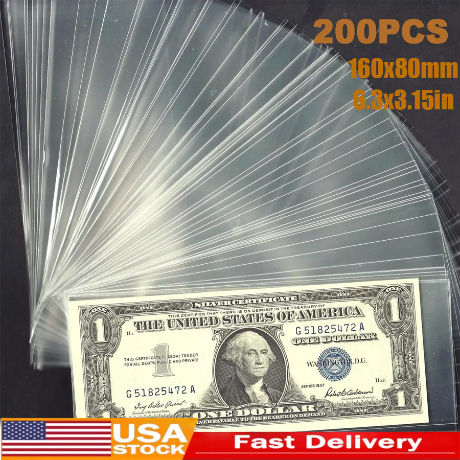 200 X Money Bag Storage Protect World/US Currency Clear Soft Sleeves Banknotes