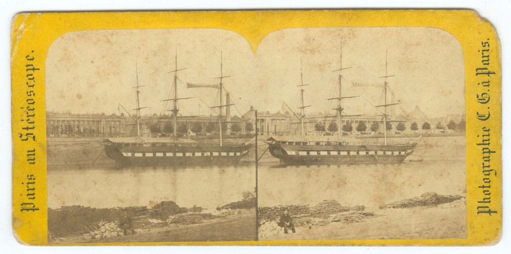 G5134~ FRANCE – Paris River Seine & Ship 1860s Stereoview – Charles Gaudin