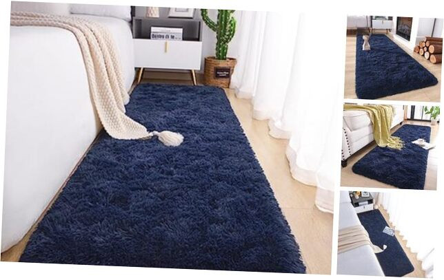 Plush Soft Navy Blue Runner Rug 2x6 Feet for Bedroom or Living Room