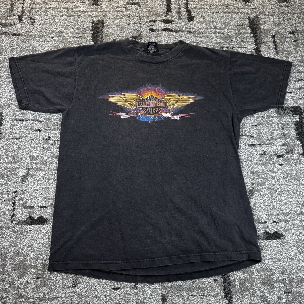 Harley Davidson Wing Logo Iowa Eagle T Shirt L Black Vintage Y2K