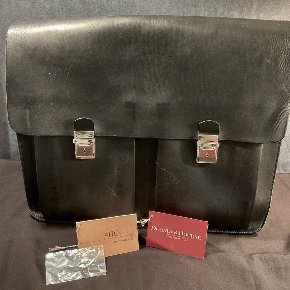 NWT Dooney Bourke Alto Collection Black Leather Field Brief Satchel Bag Second