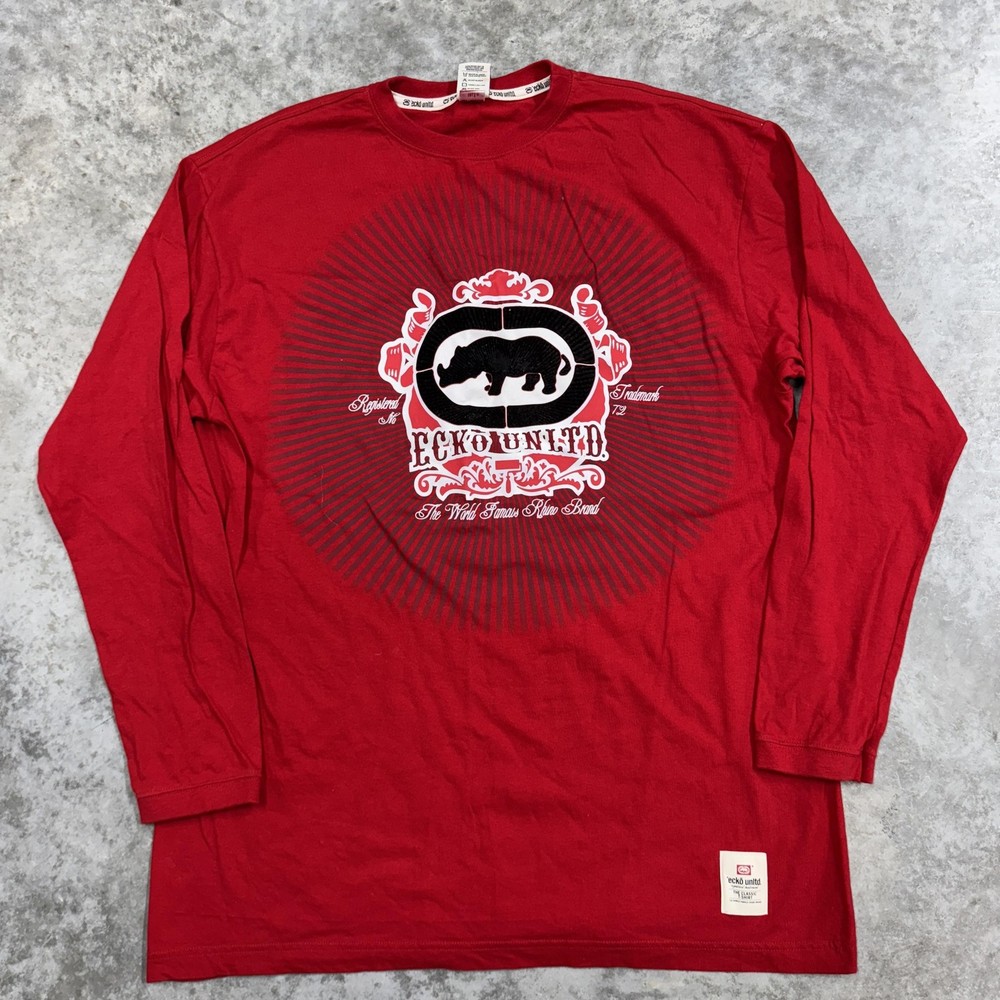 Ecko Unltd Shirt Mens 2XL Red Long Sleeve Rhino y2k hip hop skater grunge 90s