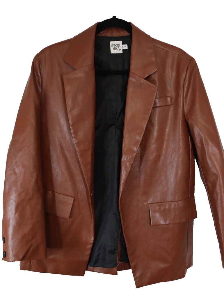 Princess Polly Brown Faux Leather Jacket Size S/M Flaw (9)