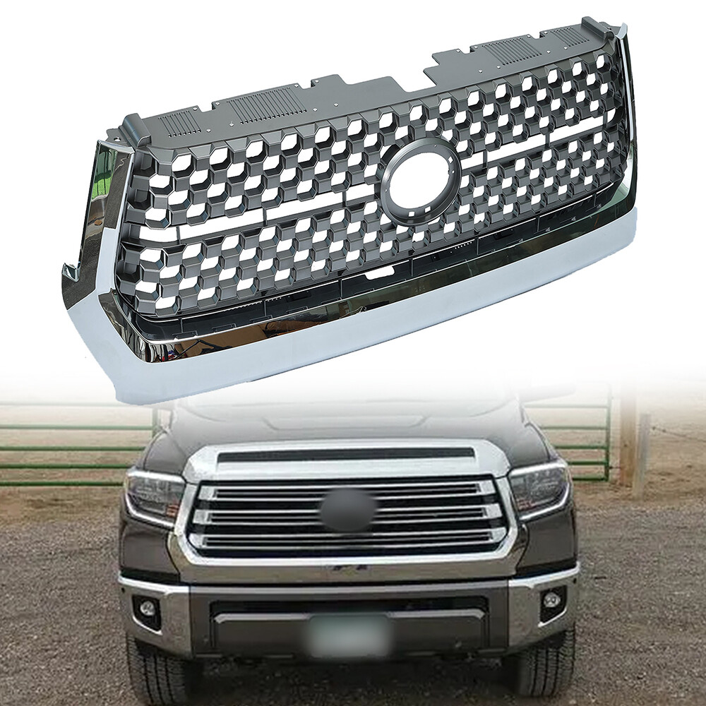 Fit For 2014-2022 Toyota Tundra Front Bumper Grille Grill Silver Honeycomb
