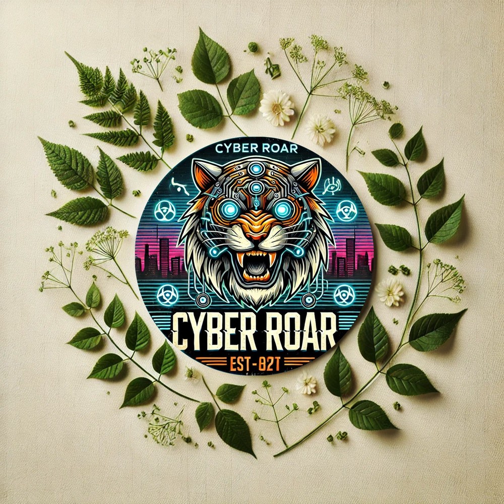 Cyber Tiger Neon Circuit Round Metal Sign 8 Inch Glowing