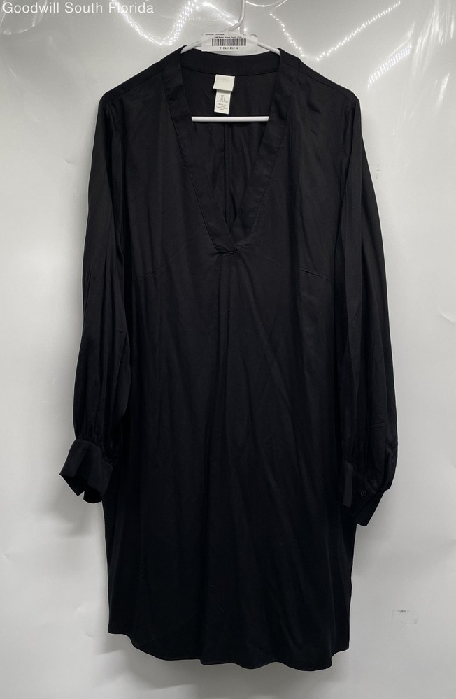 H&M Womens Black Long Sleeve V-Neck Pullover Side Slit Sheath Dress Size Large