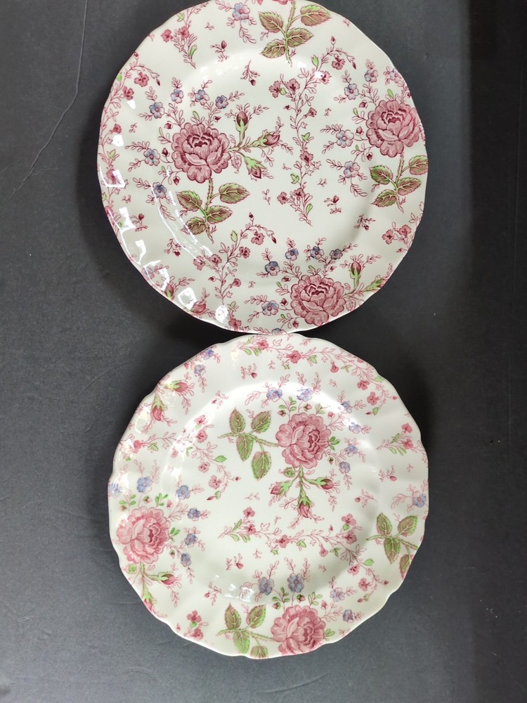 2 Johnson Brothers Rose Chintz Dinner Plate Plates Pink Ironstone England
