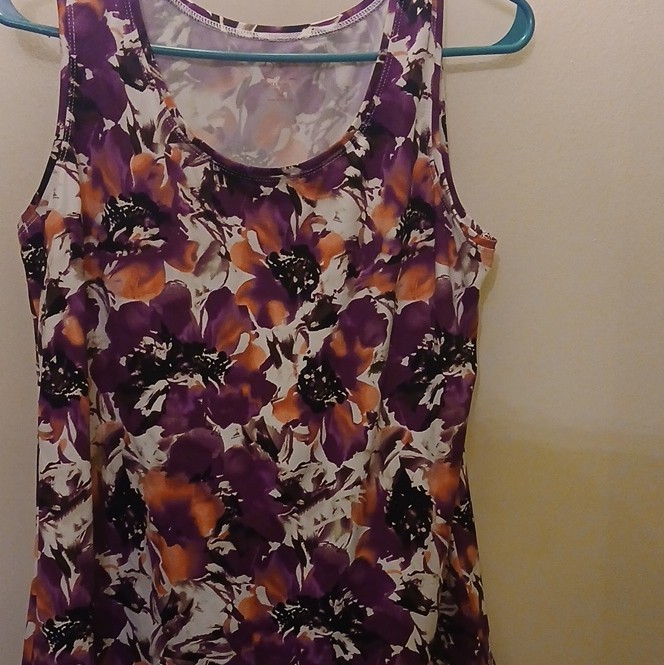 Women's Purple Orange White Black Floral Scoop Neck Sleeveless Tank Top L