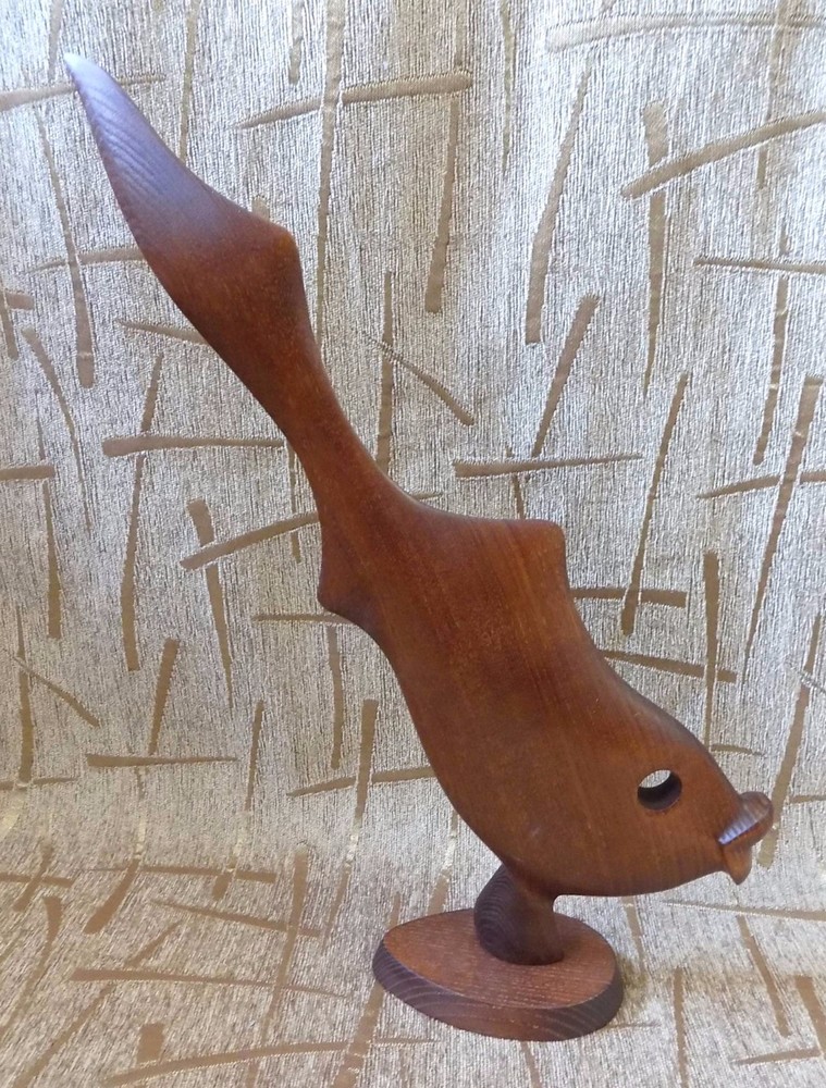 Wooden FIGURINE FIGURE SCULPTURE STATUE OF FISH brown wood art handmade