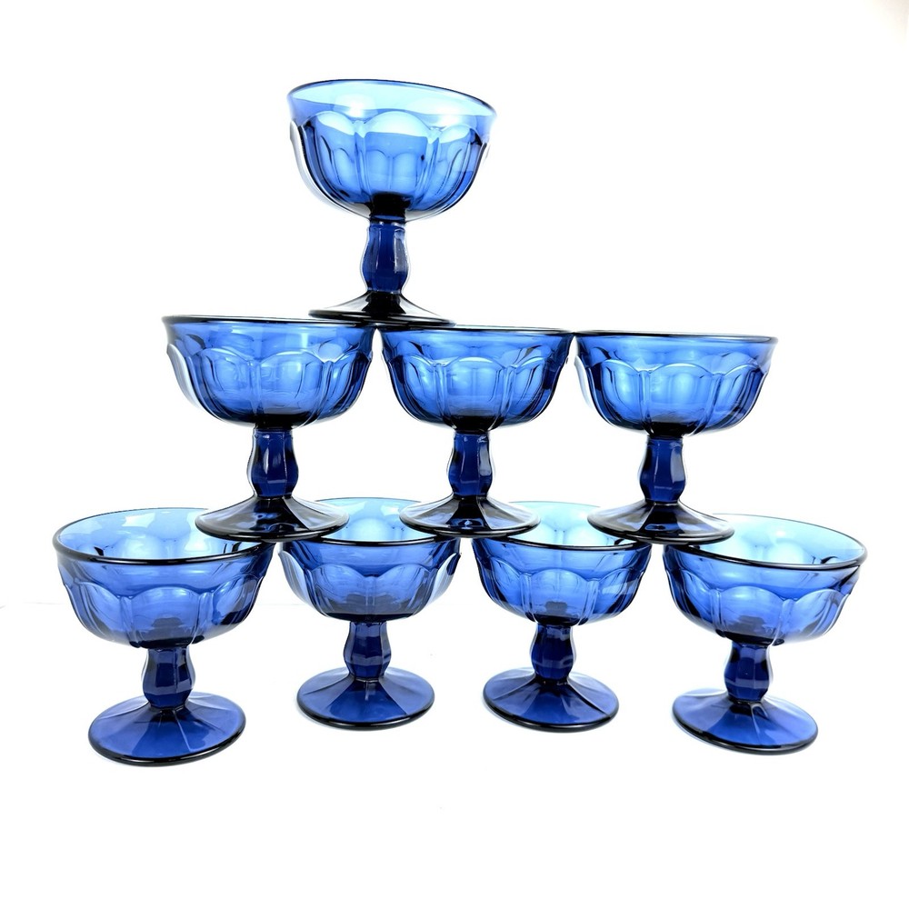 Vintage Noritake Provincial Blue 8-Piece Champagne Coupe Sherbet Glass Set