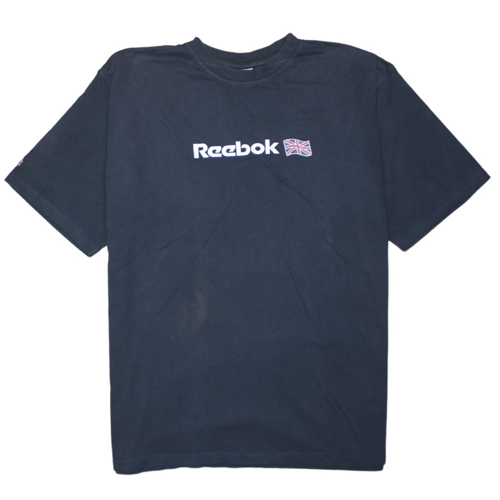 Reebok Mens T Shirt Black Cotton Jersey Union Jack Logo Graphic Sports Tee XL