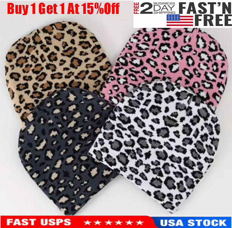 Acrylic Leopard grain Thicken knitted hat warm hat beanie hat for men and Women