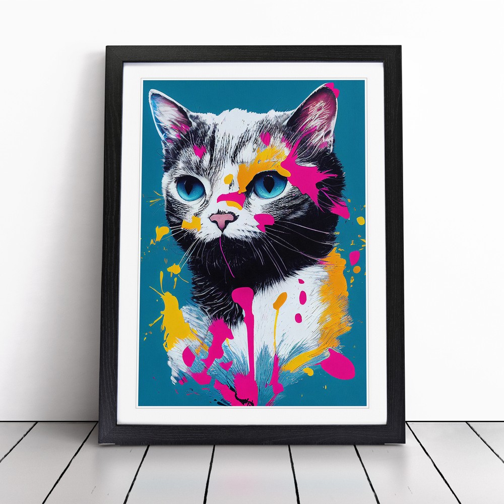 Paint Splat Cat No.3 Wall Art Print Framed Canvas Picture Poster Decor