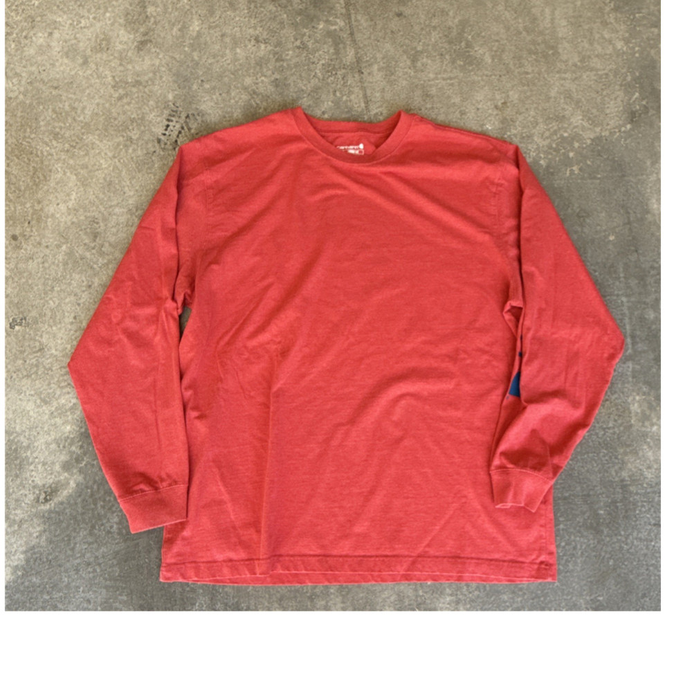 Carhartt Men's XL Red Solid Long Sleeve Crew Neck T-Shirt Logo Accent