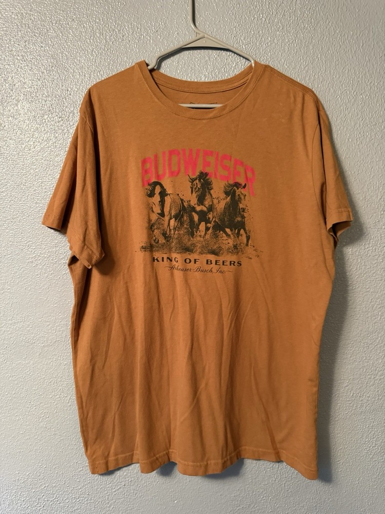 Budweiser King of Beers Graphic T-Shirt Men’s XXL Brown Horses Tee