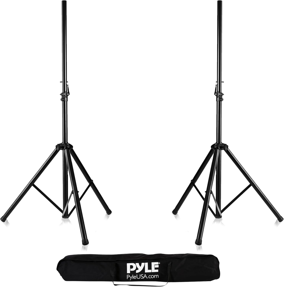 Universal Dual PA DJ Tripod 2 Speaker Stand Kit with Adjustable Height & Storage