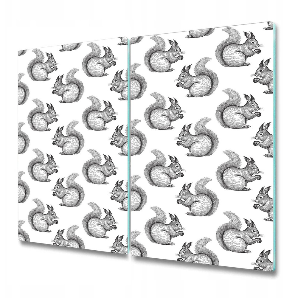 Glass Induction Ceramic Hob Cover Squirrels sketched black and white 2x30x52