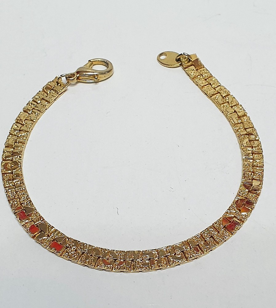Stunning Gold Tone I Love You Hearts Textured Nugget Chain Bracelet 7 Inch