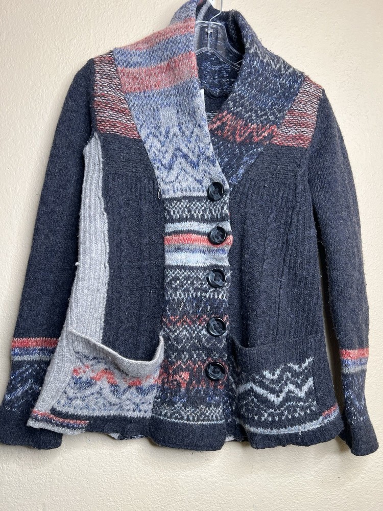 Free People Wool Blend Colorblock Fair isle Oversized Cardigan Small Geometric