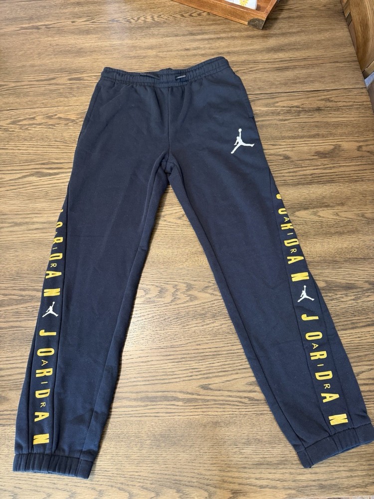 Jordan Black Fleece Sweatpants Pants Teens L Drawstring Elastic Waist Logo