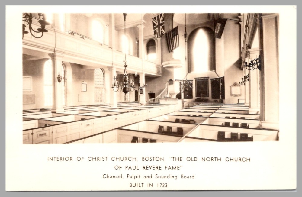Interior RPPC Christ Church Boston MA Old North Church Paul Revere DB Postcard